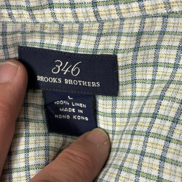 Brooks‎ Brothers 346 Men's L 100% Linen Short Sleeve Shirt Plaid Preppy - Picture 6 of 6